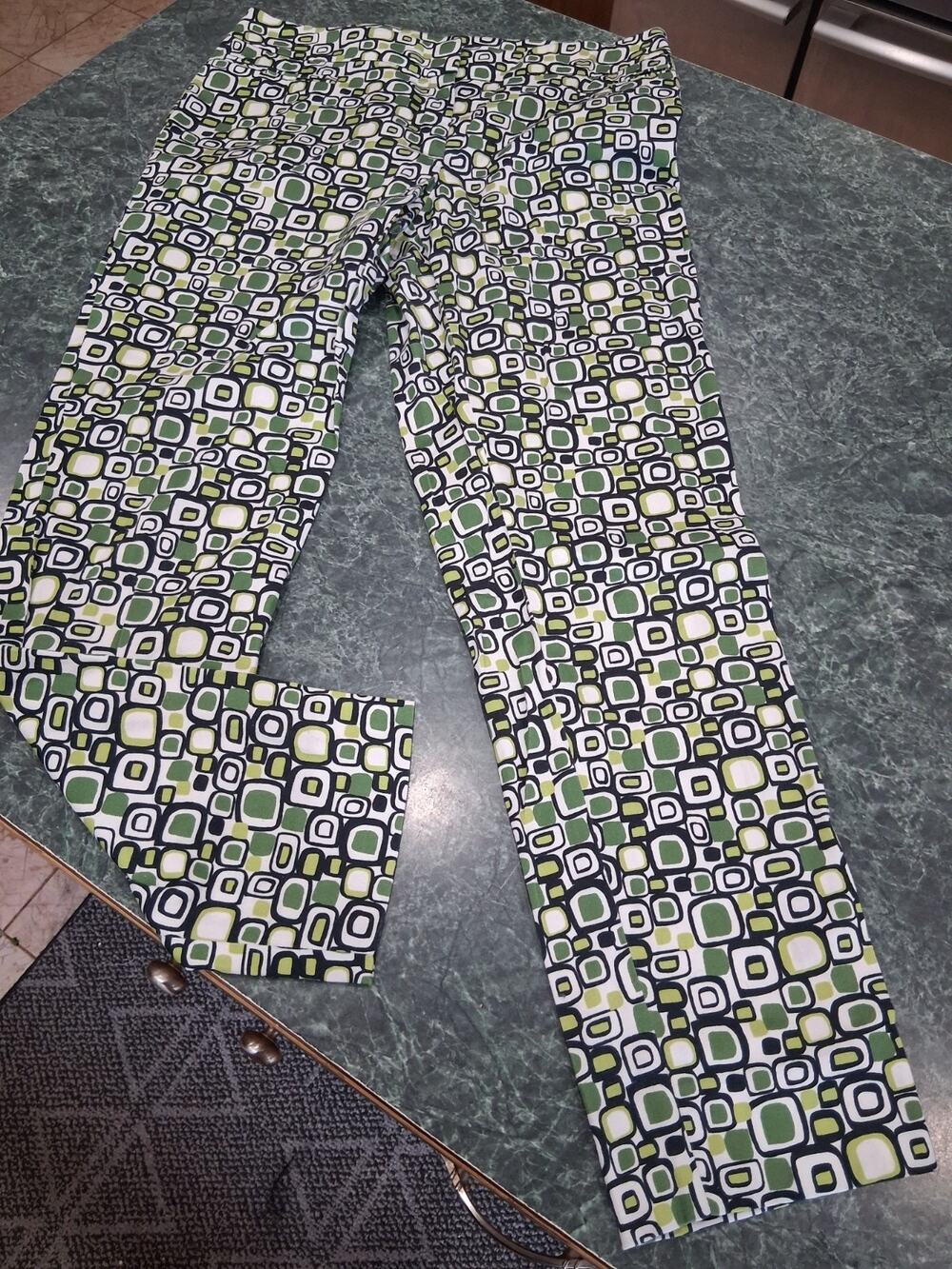 Lafayette 148 Abstract Colorful Green White Retro Ankle Pants Size 8 Geometric